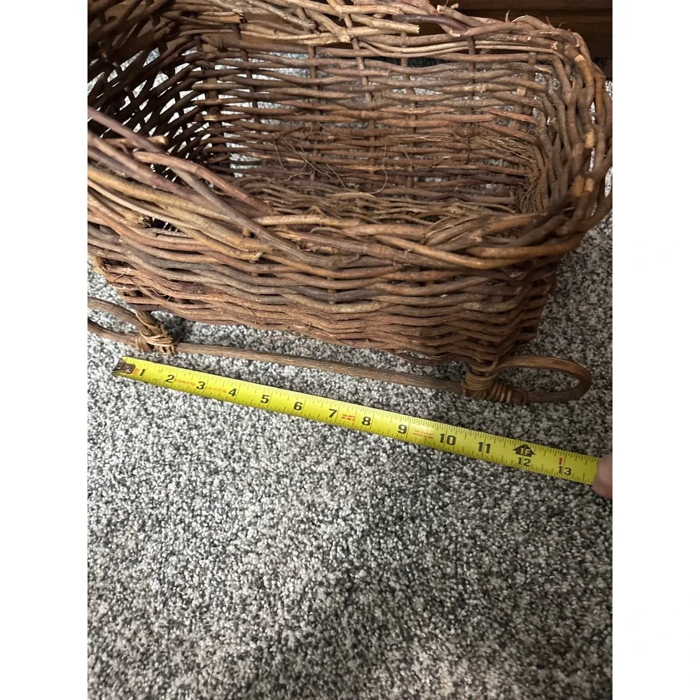 Rustic Grapevine Wicker Sleigh Basket Christmas Decor Twig Wood Centerpiece 13in